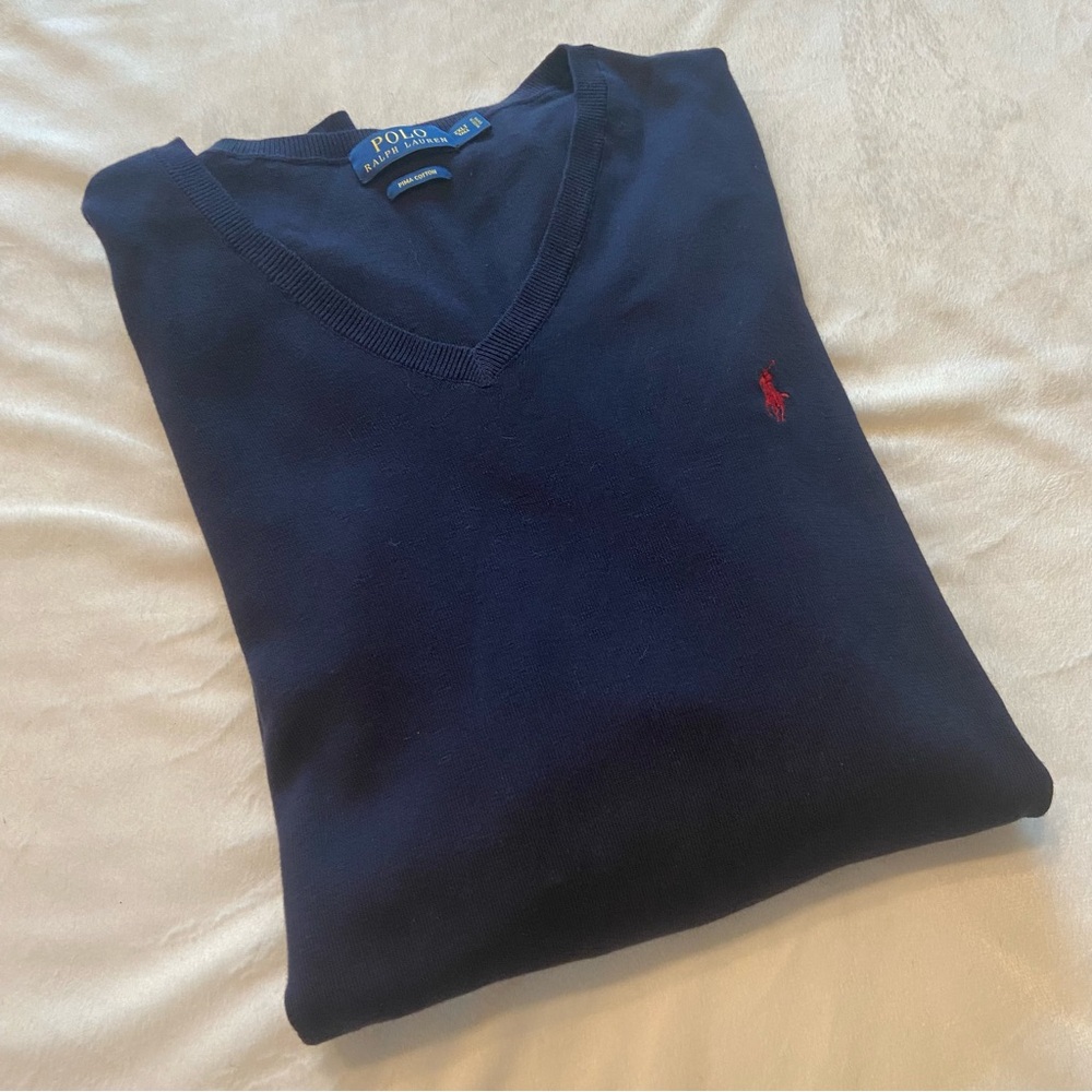 Polo Ralph Lauren V-Neck Pullover Long Sleeve  Pima Cotton Navy Blue 2XLT